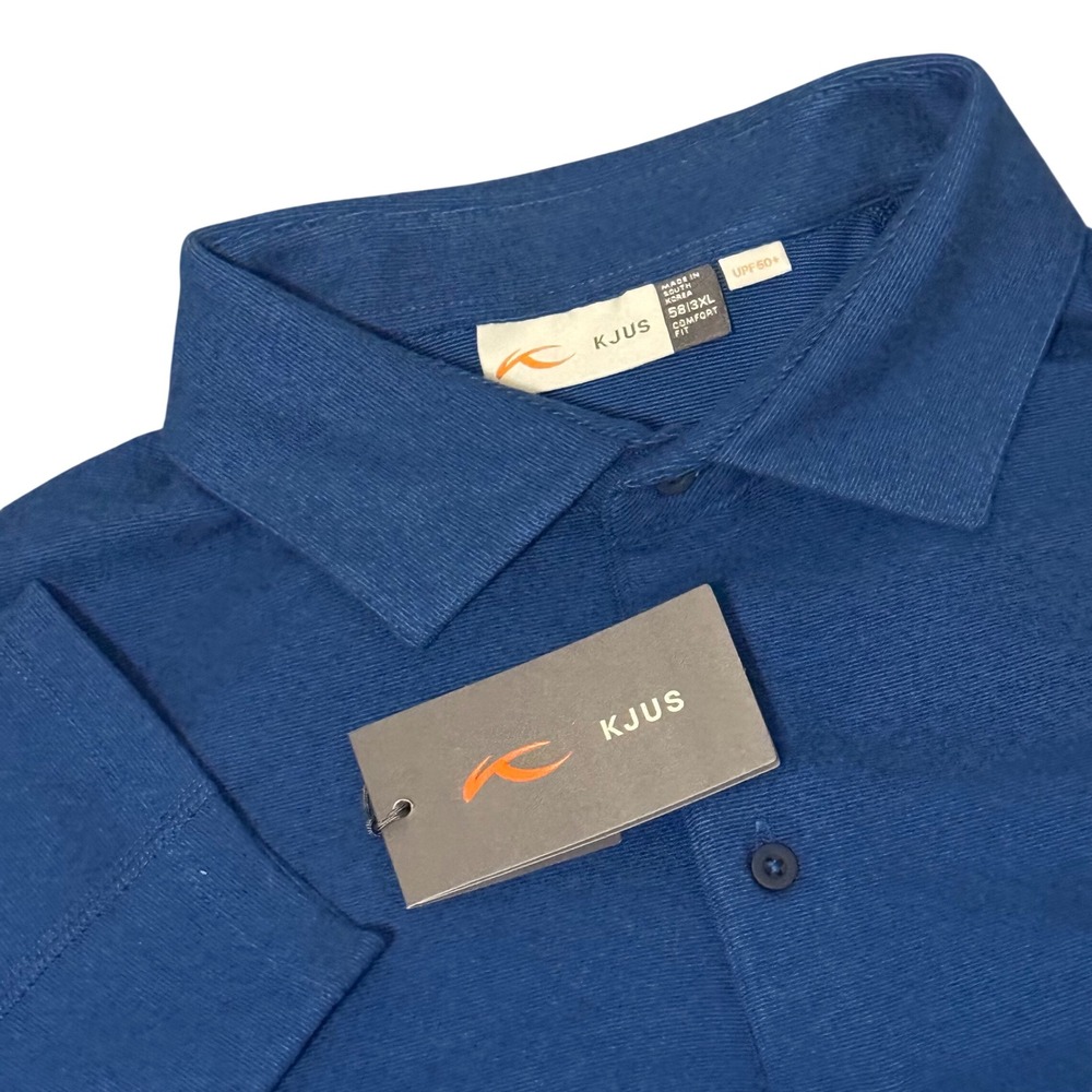 Kjus Men Scot Polo LS Blue Long Sleeve Golf Shirt MG60-K03 3XL UPF 50+ New